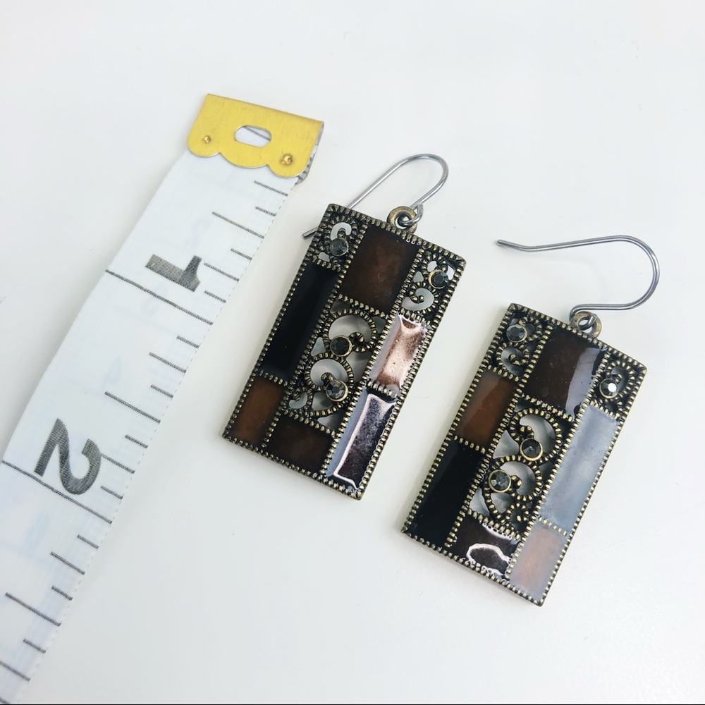 Amber Brown Rectangle Shaped Dangle Earrings - image 3